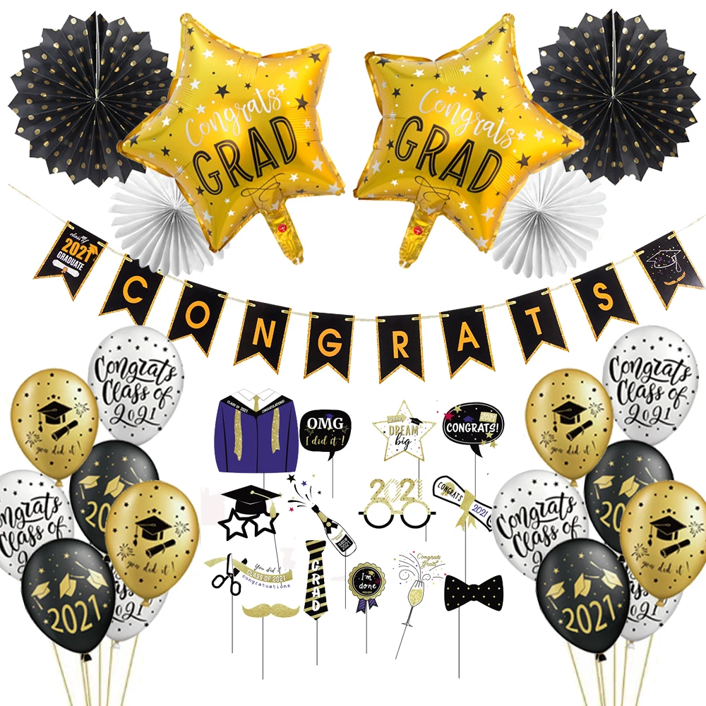 

Graduation Photo Booth Props Graduation Party Decorations Congrats Grad Banner Graduation Balloons Backdrop Class Of 2021