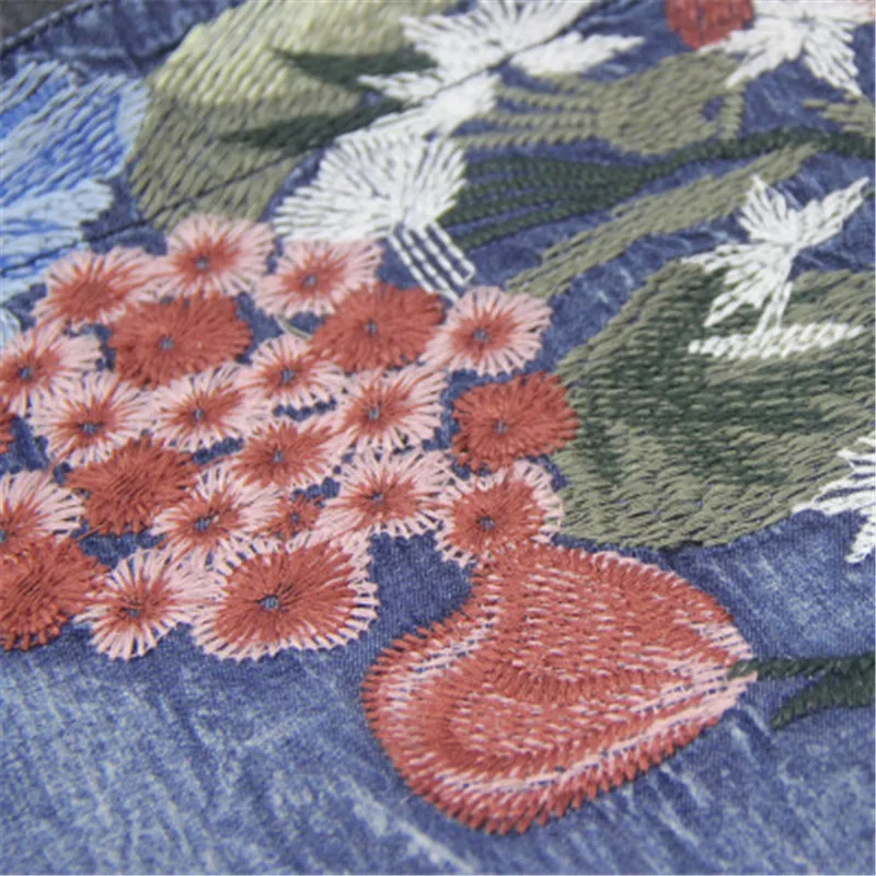 

Women's 2019 summer new denim jumpsuit bib retro embroidered contrast color suspender pocket casual jumpsuit female