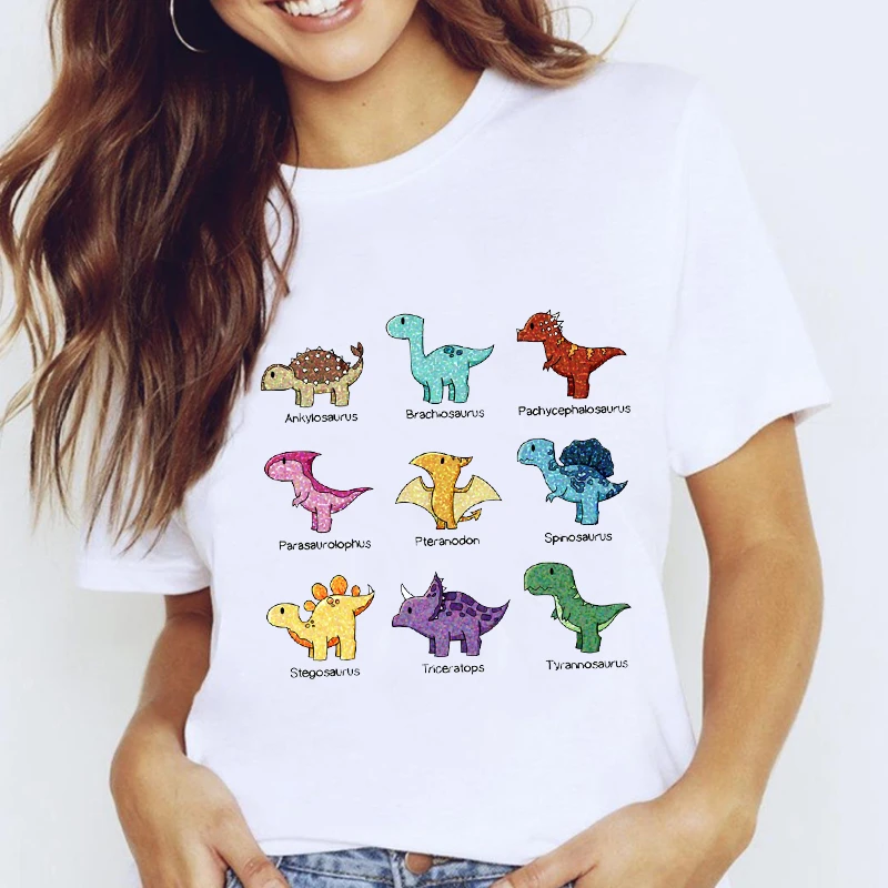 

Women Cartoon Animal Dinosaur Coffee Graphic Trend Style 90s Lady Clothes Tops Clothing Tees Print Female Tshirt T-Shirt