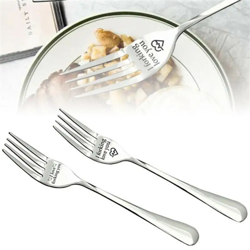 

2022 Valentines Day Gift Anniversary Gift For Boyfriend Stainless Steel Blessings Forks Good Morning Handsome Wedding Gifts HOT