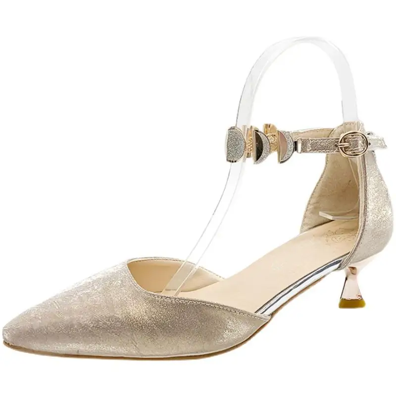 

All-Match Pointed Heel Sandals 2021 Women's Med Velvet Shoes Suit Female Beige Shallow Mouth Stiletto New Medium Suede Fashion R