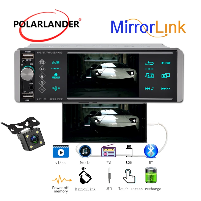 

1 Din 4 Inch Car Radio MP5 AUX Colorful Lights Smart Voice HD EQ Mirrorlink FM SD Wince 2USB Sapacitive Screen Bluetooth Android