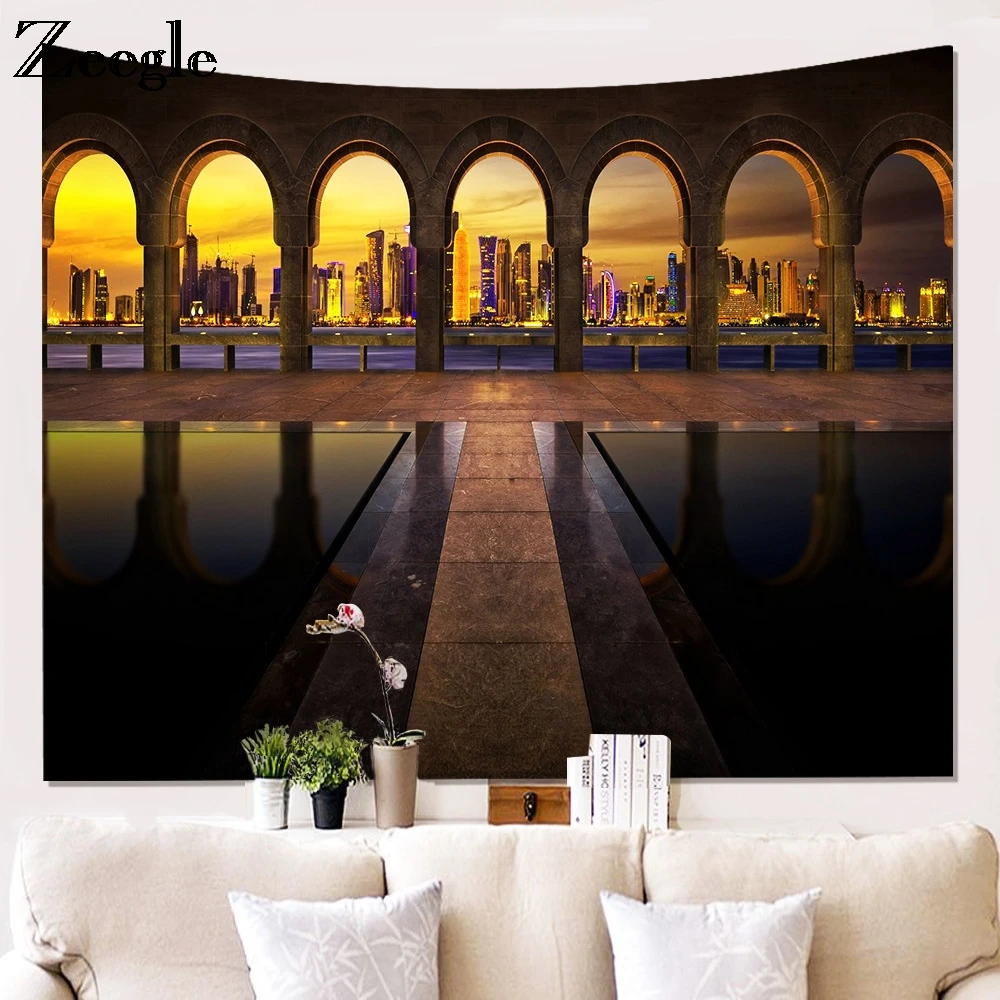 Настенный Гобелен Zeegle City с ночным принтом домашний декор для стен подвесная