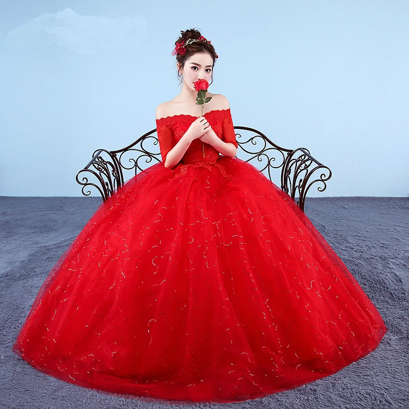 AnXin SH Цветочное платье принцессы с красным кружевом свадебное в винтажном стиле