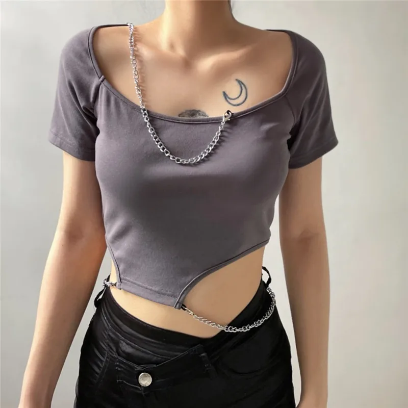 Женская Повседневная короткая футболка Y2K облегающая женская в стиле панк