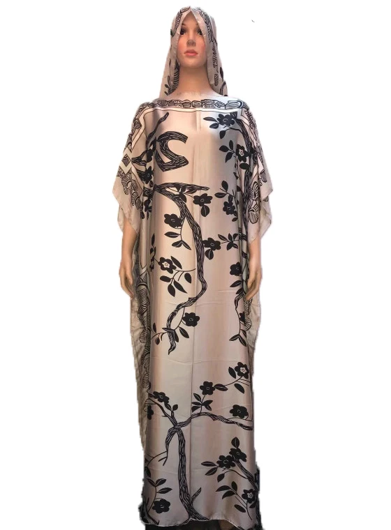 

Oversize Floor Length Silk Kaftan Maxi Dress With Scarf Dashiki Muslim Women BouBou Party Gowns