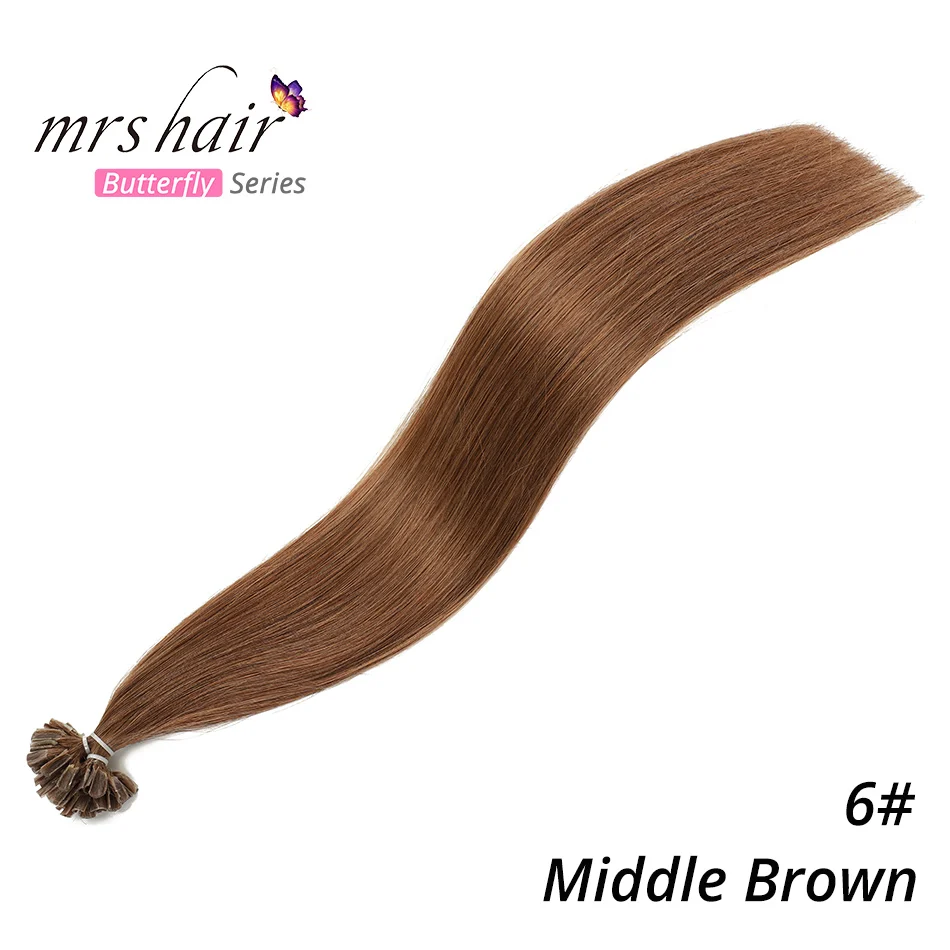 MRS HAIR 0,5 г/шт., 12 дюймов, накладные волосы, прямые, машинные, сделанные волосы Remy Nail, кератиновые, Предварительно Связанные человеческие волосы, 50 шт - Цвет: #6