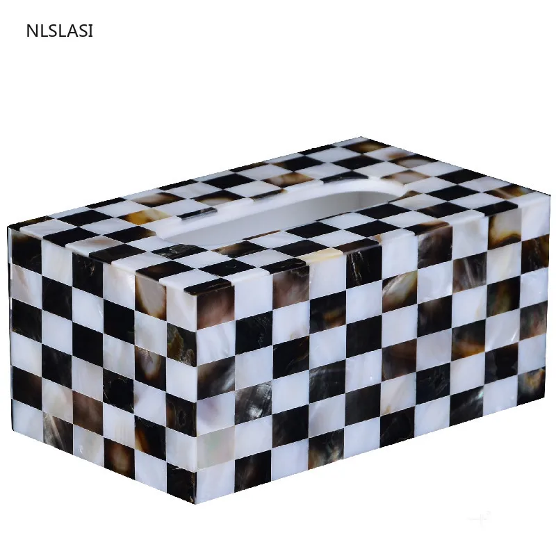 

Black and White Lattice Shells Resin Kitchen Tissue Box Cover Napkin Holder Paper Towels Box Napkins Tissue Dispenser Container