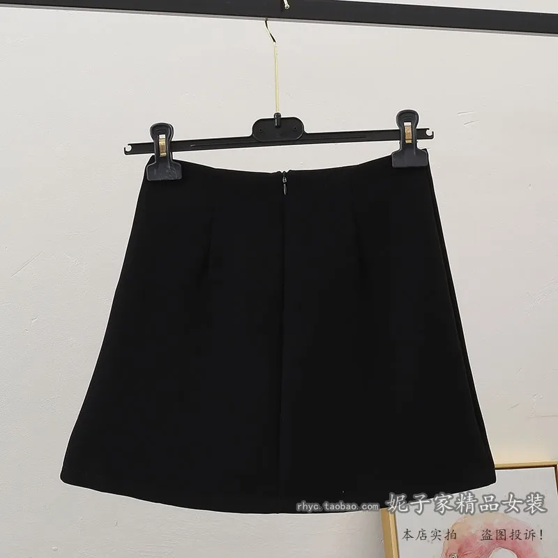

2021 Spring Summer Rhinestone Beaded Ladies Mini Pleated Skirt Korean Slimming High Waist A- Line Skirt Puffy Black Short Skirt