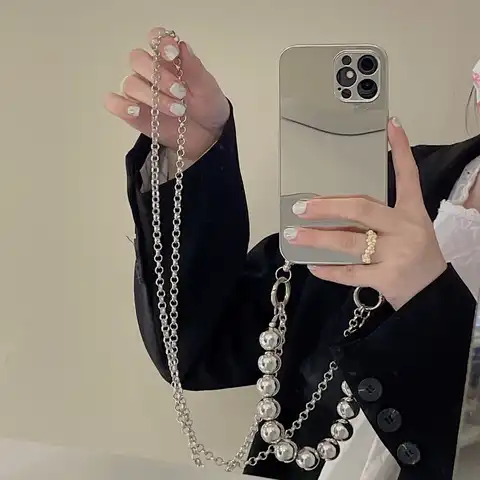 Роскошный двойной чехол для телефона с ожерельем через плечо для iphone 14 13 Pro Max XSMAX 7 8 Plus SE 2020 силиконовый чехол с ремешком для зеркала для макия...