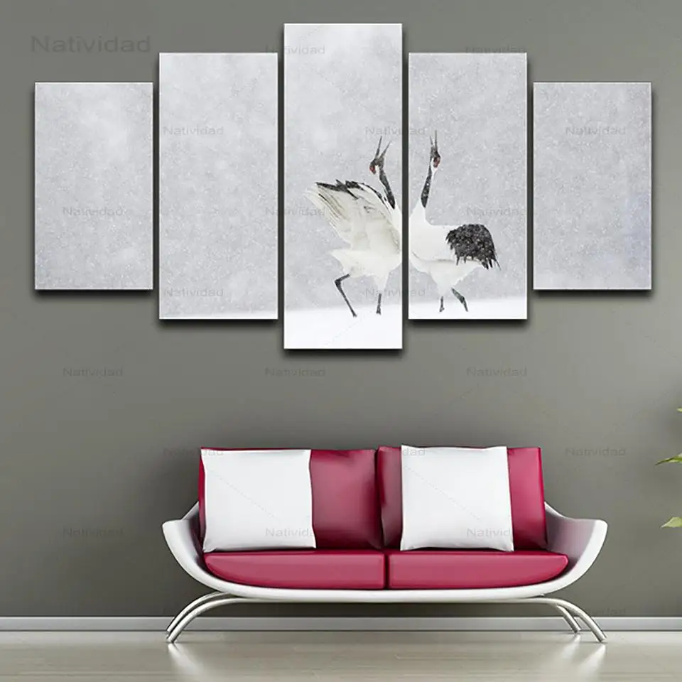 5 шт. белый журавль снег природный пейзаж Hd Печатный домашний Декор постер