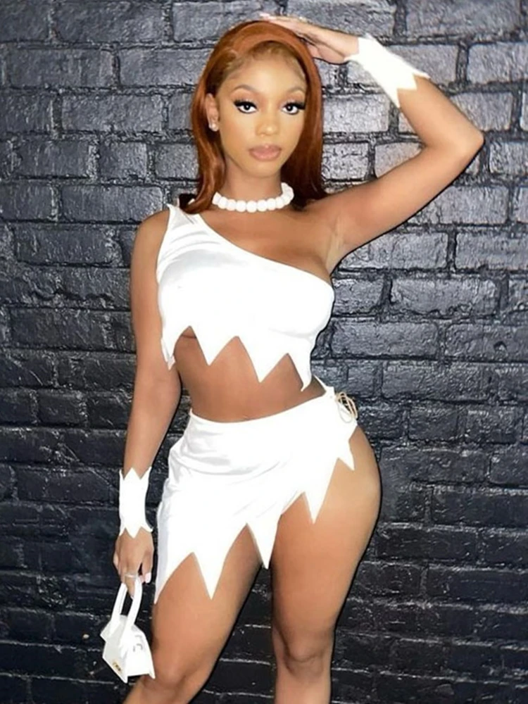 

Женский Асимметричный комплект Sisterlinda, комплект из двух предметов, топ на одно плечо без бретелек с перчатками и юбка, Клубная одежда для веч...