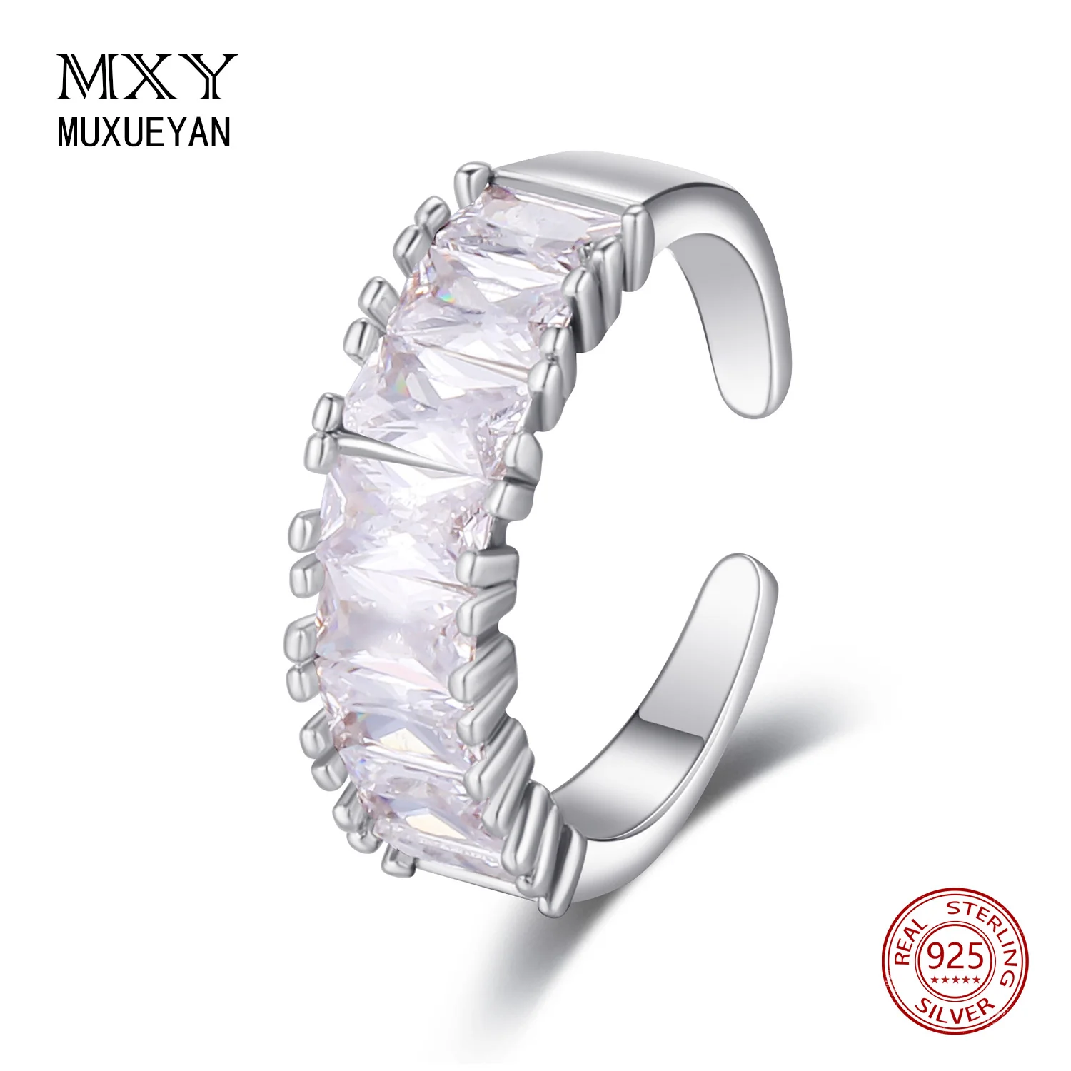 

MUXUEYAN Open Crystal Rings For Women White Rectangle Cubic Zircon Ring For Ladies Silver Color Modern Female Jewerly 2021