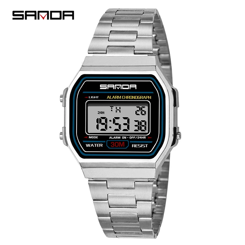 Часы наручные SANDA мужские светодиодные брендовые роскошные Цифровые модные