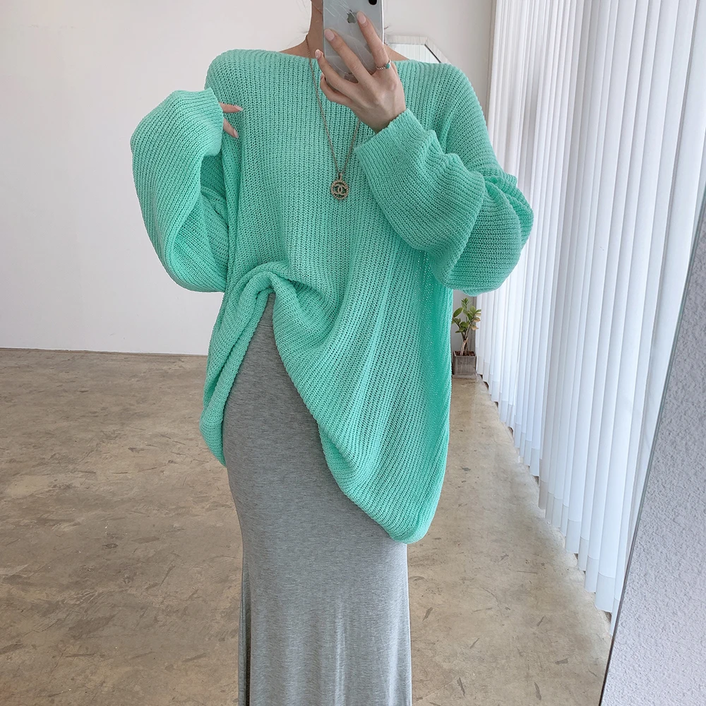 

Croysier Fall Clothes For Women Pullovers Long Sleeve Round Neck Casual Pullover Jumper Candy Color Knitted Oversized Sweater