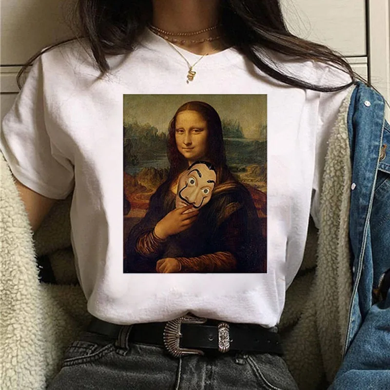 

Summer Fashion Women Tshirt Casual Funny White Mona Lisa T Shirt Women Tee Shirts Short Sleeve Female T-shirt Tumblr Vogue Tshir
