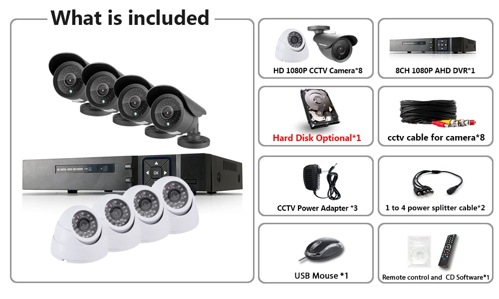 8-канальный HD домашняя камера видеонаблюдения, Системы 8CH AHD DVR Наборы 2.0MP 1080P 3000TVL видеонаблюдения Камера s Системы 1 ТБ HDD набор камеры видеонаблюдения