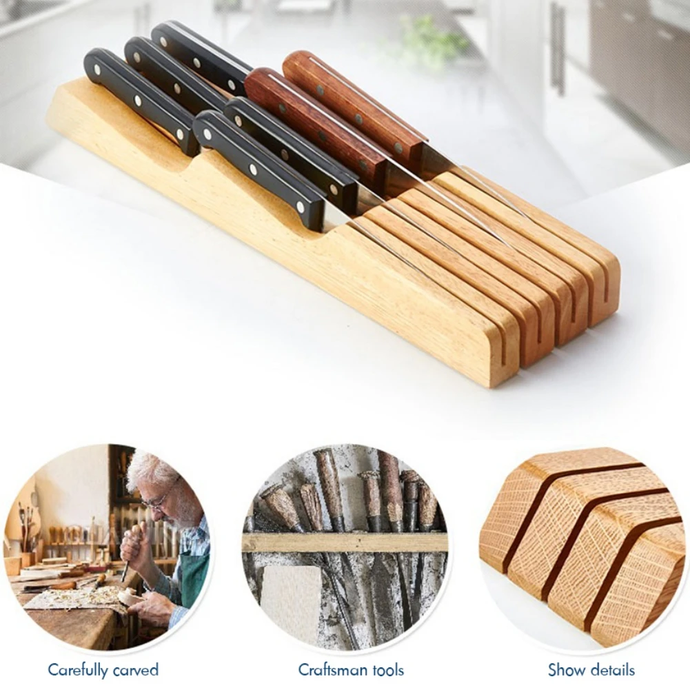 

Knife Block Holder Beech Wood Cutlery Drawer Organizer Tray Utensil Rack Universal Knife Stand Organizer Kitchen Storage Tool