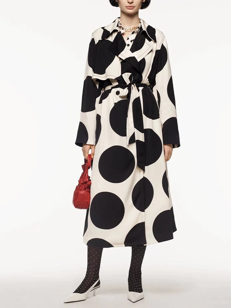 

Женская ветровка в горошек ZA, тонкая Свободная куртка средней длины с лацканами и поясом и длинными рукавами, осень