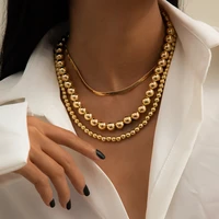 hip hop trendy cool temperament flat snake bone necklace female vintage punk style round beads chain necklace accessories