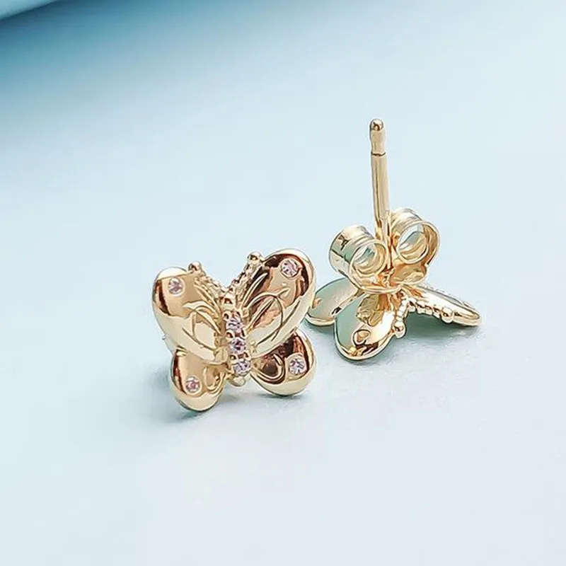 

100% 925 Sterling Silver Pan Earring Fashion Gold Butterfly Pan Earrings For Women Wedding Gift Fashion Jewelry