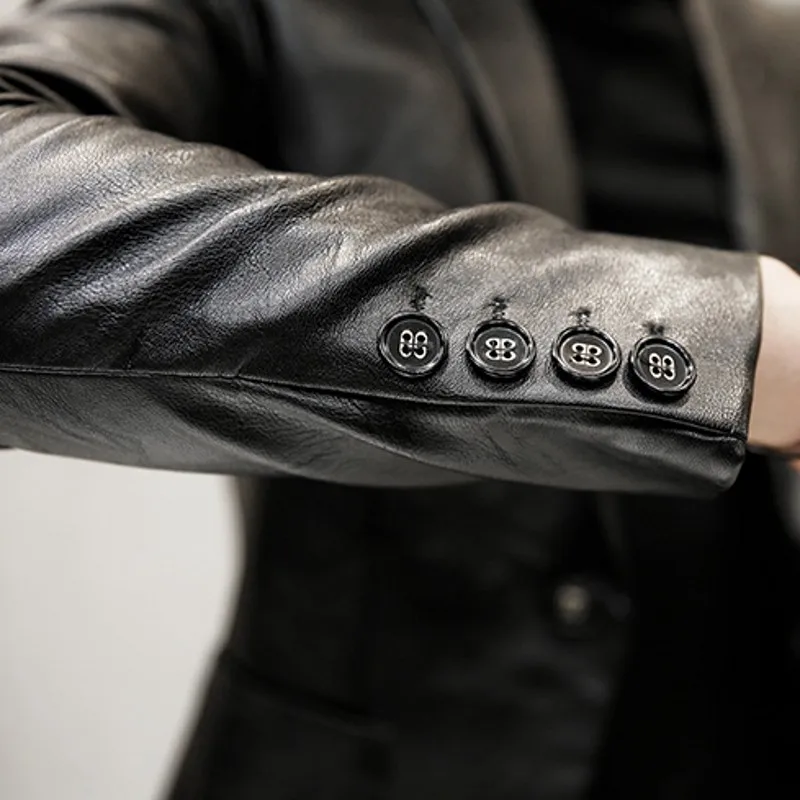 

Mens Slim Fit Blazer Jacket Pu Leather Suit Coat Business Man Casual Outwear Short Spring Autumn Faux Leather Blazers Jacket