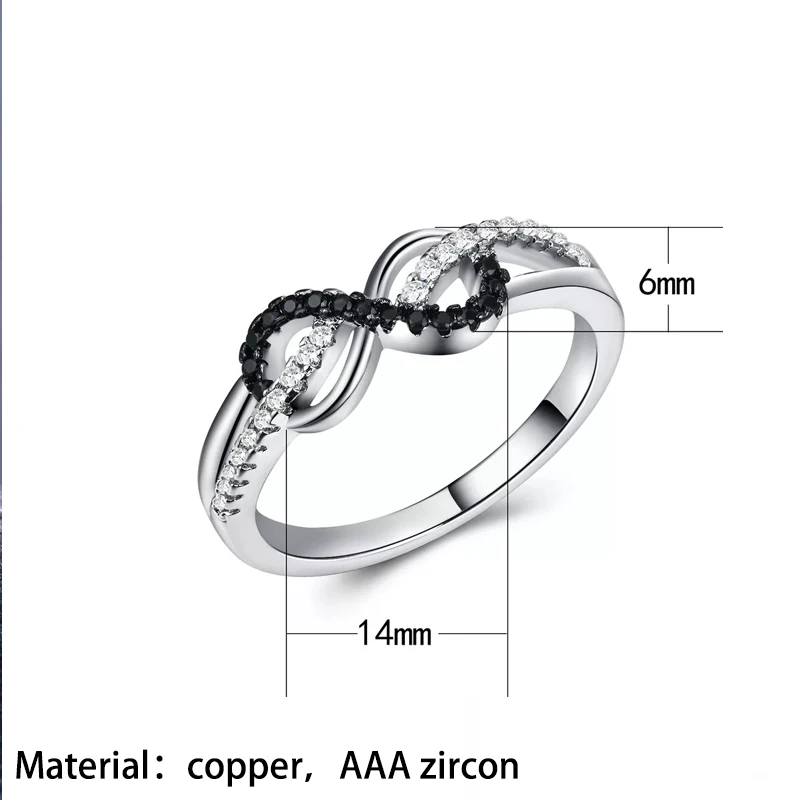 Cpop Simple Infinite Engagement Rings Geometric Zircon Black Eight Wedding for Women New Female Jewelry Anniversary | Украшения и