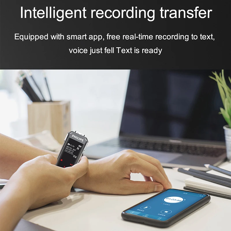 

Philips 16GB Mini Voice Recorder Fingerprint Lock Noice Reduction auto 3 MICS Voice to Text App