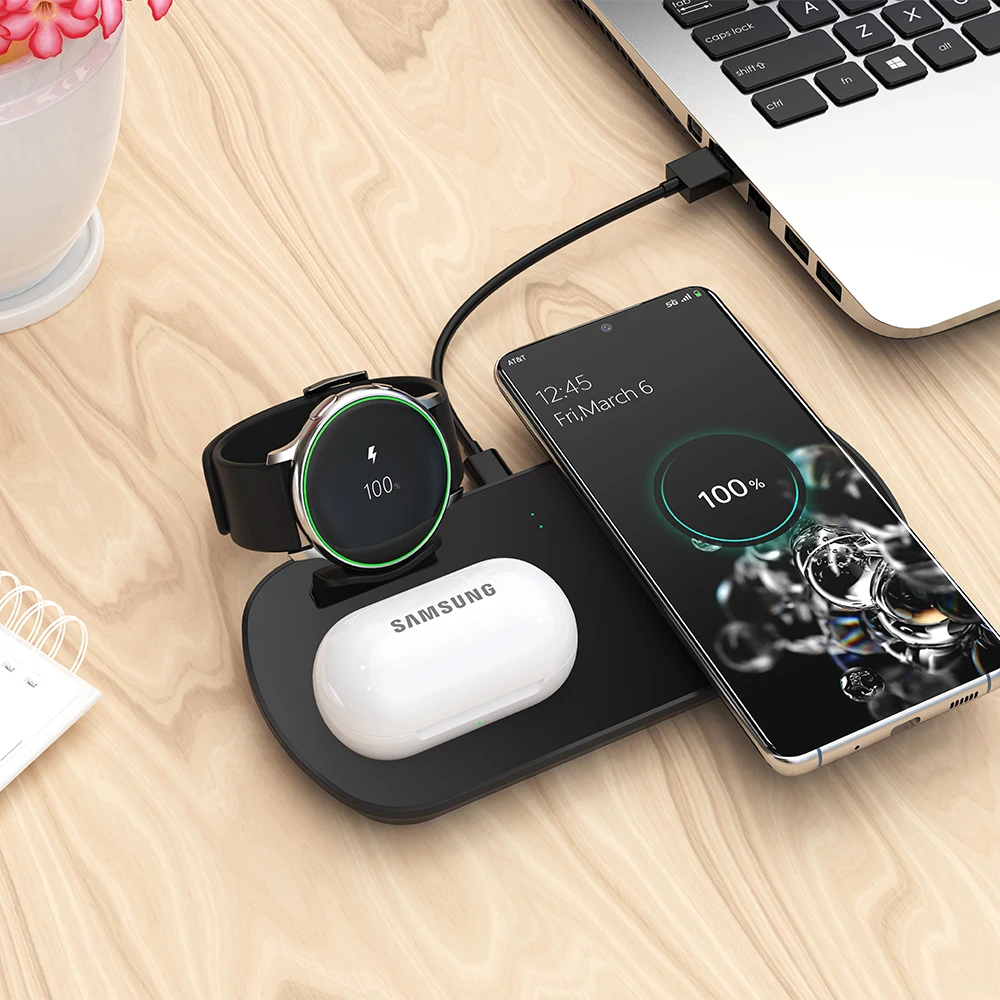 Беспроводное зарядное устройство 3 в 1 для Samsung Galaxy Active 2 наушники iphone док станция с