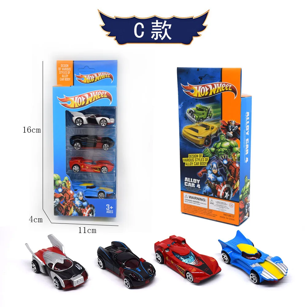 1: 64 4 шт./легкосплавный автомобиль Hot Wheels мини гоночная модель игрушки Детский сплав раздвижной карман маленький спортивный автомобиль автомобили костюм для детей - Цвет: C