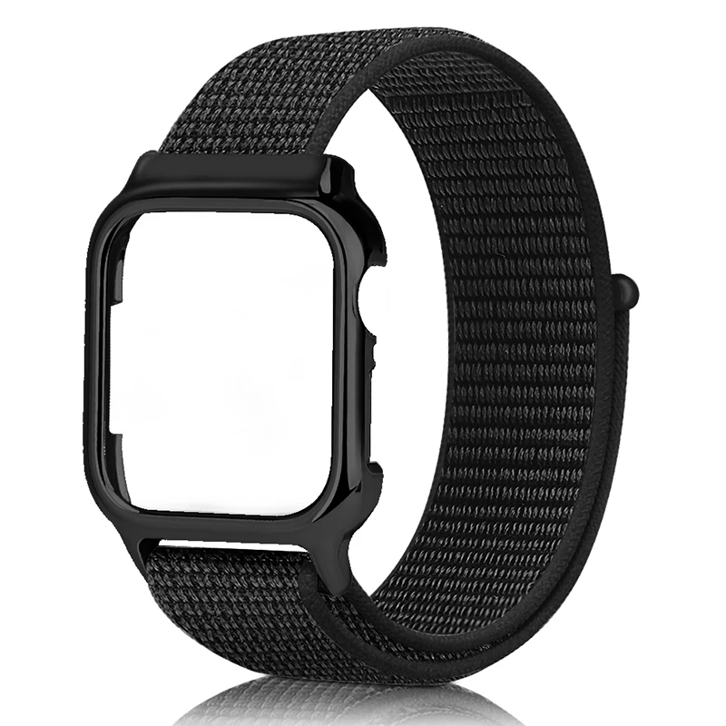 full black Ремешок для Apple watch band 44 мм 40 мм correa iwatch series 5 4 sport нейлоновая петля+ чехол для Apple watch 4 5 аксессуары высокого качества - Цвет ремешка: full black