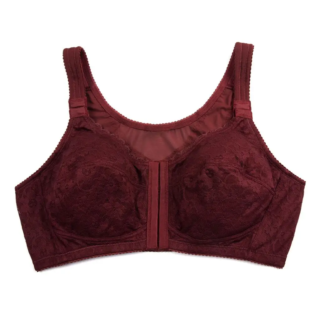 

Hot Sale Women's Cotton Front Closure Posture Wirefree X-shape Back Support Lace Bra Plus Size Non-padded Full Coverage