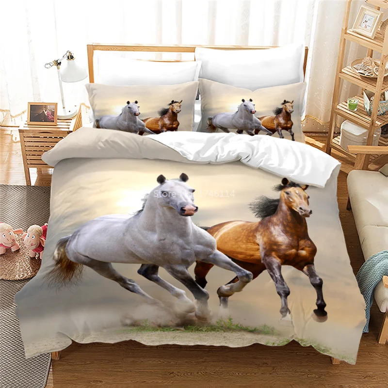 Комплект постельного белья с 3D-принтом &quotбегущие лошади&quot пододеяльник