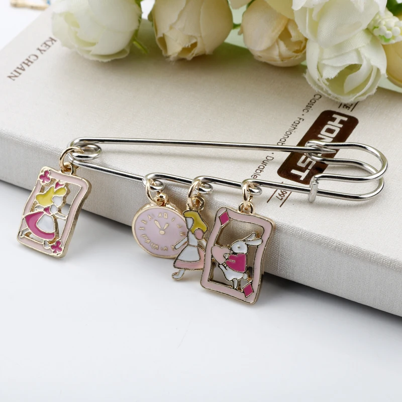 Cute Anime Cat Alice Wonderland Enamel Pendant Pins Brooches Trendy Cartoon Gift | Украшения и аксессуары