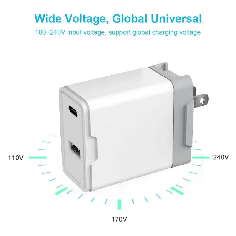 2 порта Type-C + USB настенное зарядное устройство 30 Вт Зарядное для iPhone 11/X /XR Google Pixel