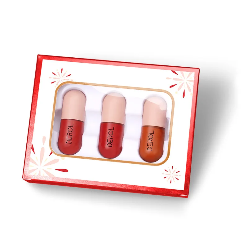 

Hot 3PCS Mini Capsule Velvet Matte Lip Glaze Long Lasting Moisture Waterproof Non-marking Liquid Lipstick Non-stick Cup Smooth