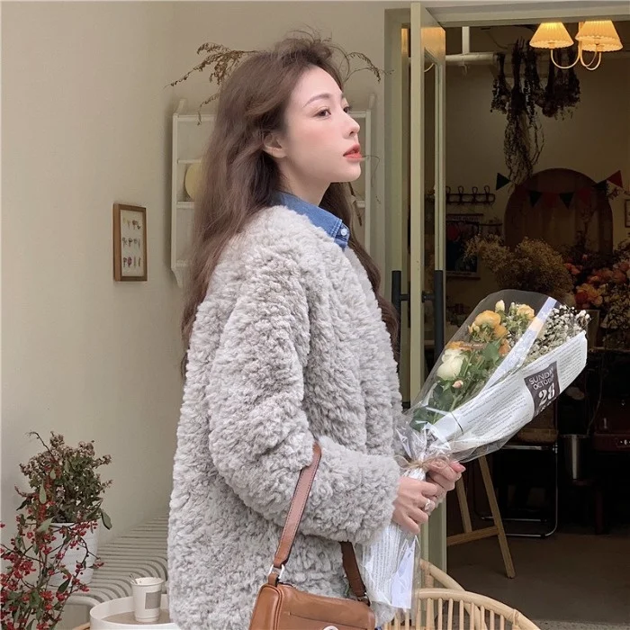 Свободное пальто из искусственного меха и хлопка зимнее мягкое теплое