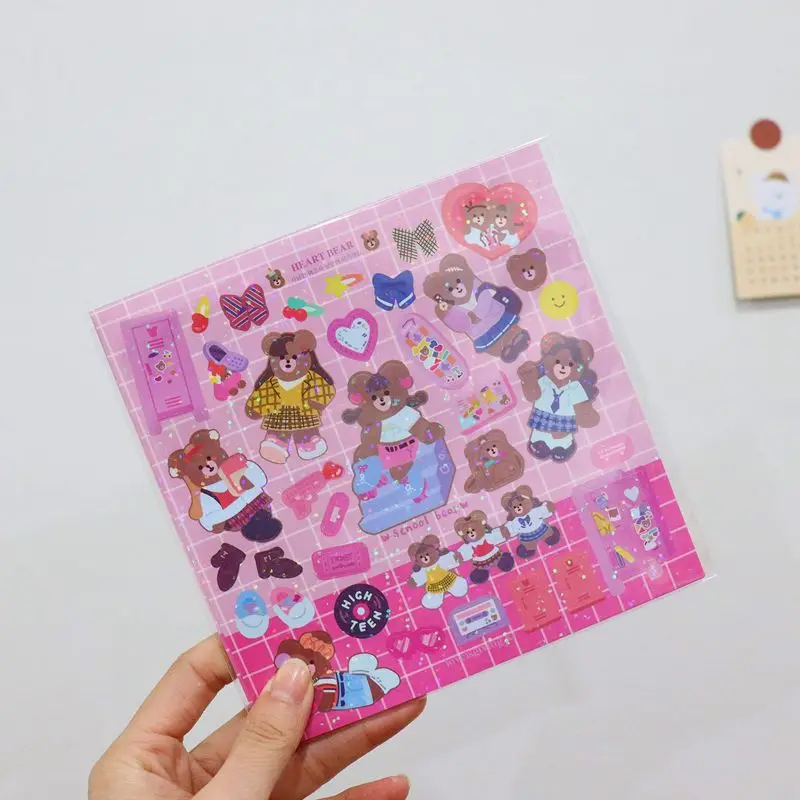 

Laser Retro Bear Stickers Scrapbooking Decorative Sticker Korean DIY Diary Album Stick Label Kawaii Stationery