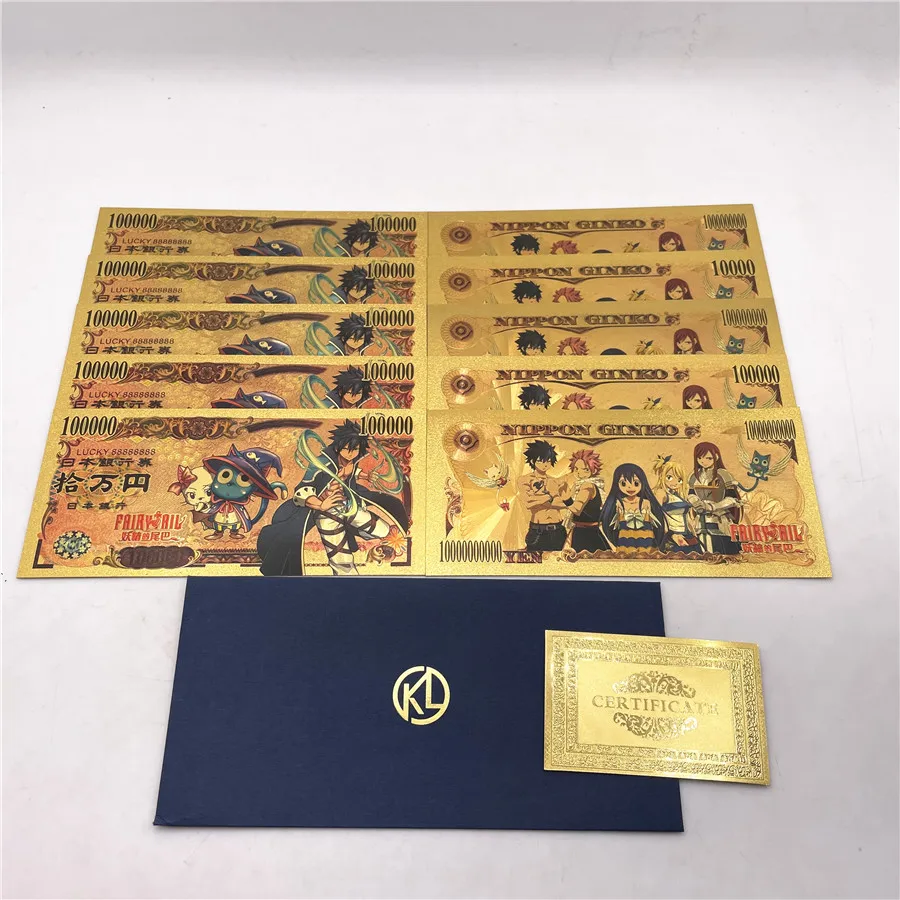 10 шт. Классическая японская сказочная банкнота из Аниме Манга хвост Пери золотые