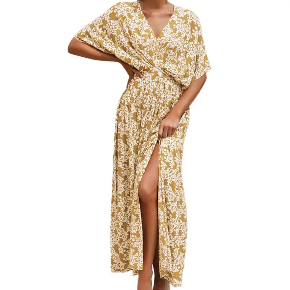 Сезон лето осень Повседневное пляжное платье длины макси Цветочный принт