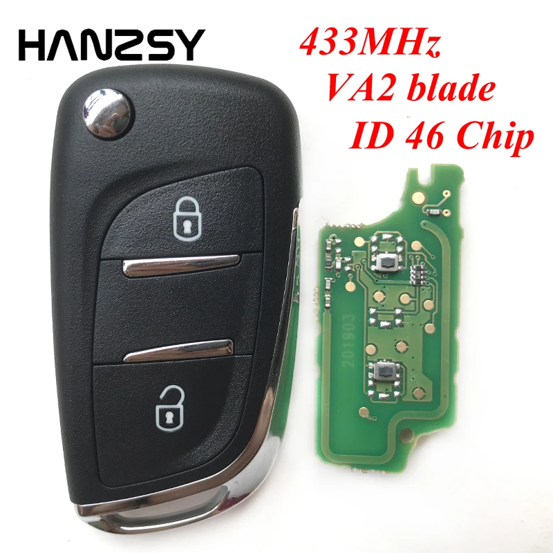 Modified 2 Buttons For Peugeot 308 307 207 208 408 Car Flip Folding Remote Key ID46 Chip VA2/HU83 Blade CE0536 433MHz
