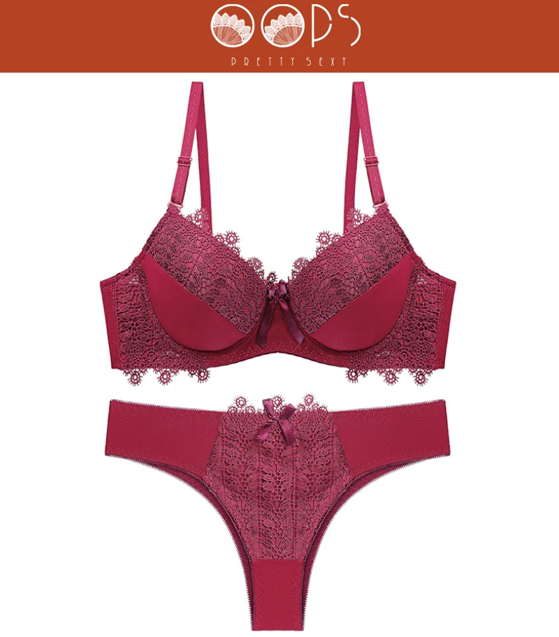 

Women Push Up Bra & Low Waist G-String Set Female Lace Lingerie Underwear Sets Lady Intimate Bras