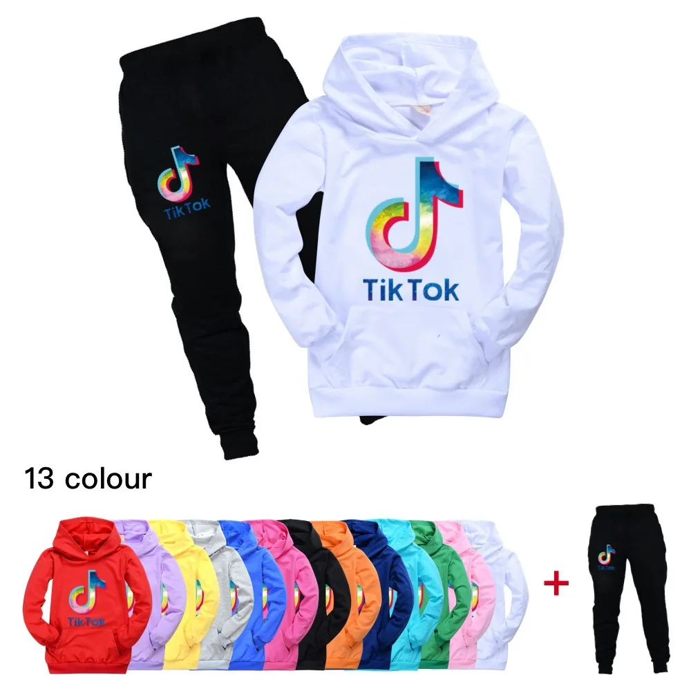 TIK TOK Fashion Boys tshirt pants suit Teenage Girls Clothing Boutique Kids Clothes Baby Tops Big Child Hooded Set | Мать и ребенок