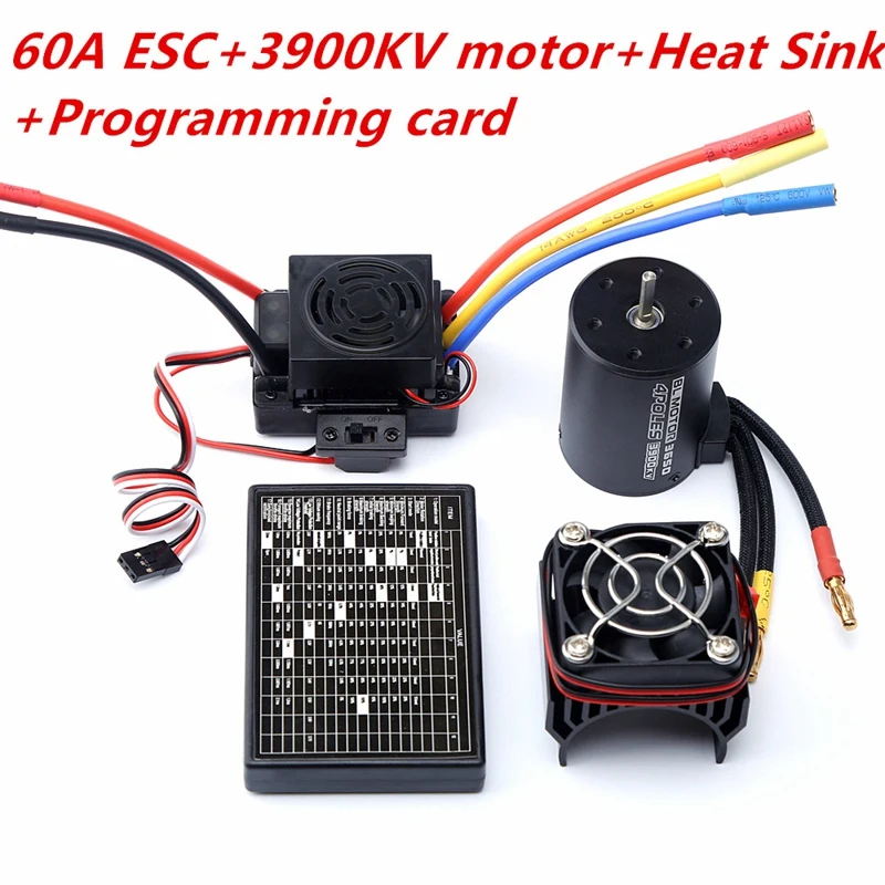 3650 3900KV Brushless Motor And 60A ESC &amp Programmer Car Heatsink Combo For 1:8/ 1:10 RC Car/Boat Part | Электроника