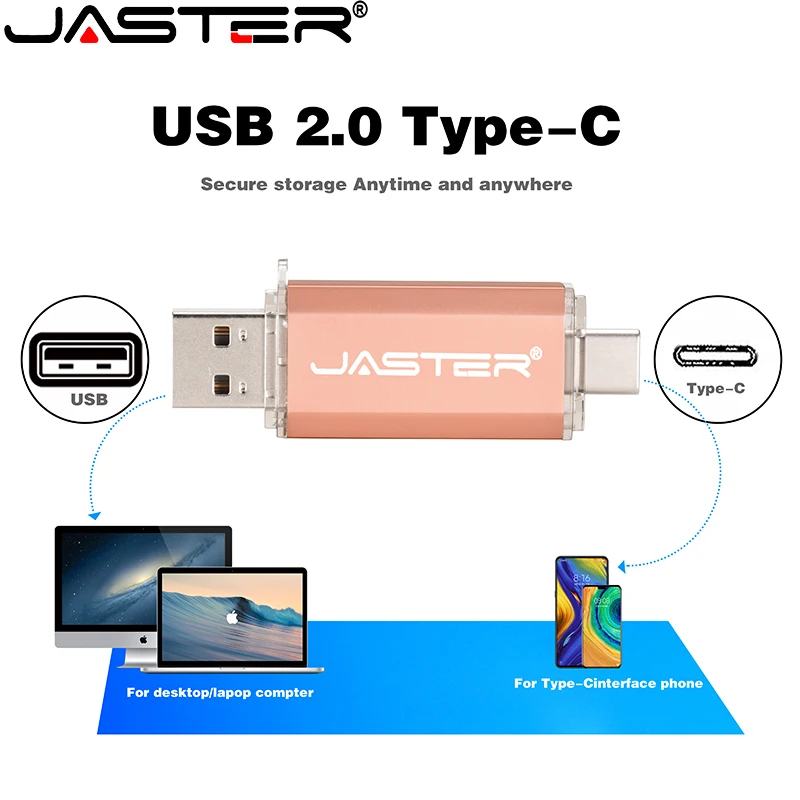 

JASTER OTG 2.0 USB Flash Drive Type C 64GB 32GB 16GB 8GB 4GB USB Stick 2 in 1 High Speed Pendrive Suitable for Computer Phone