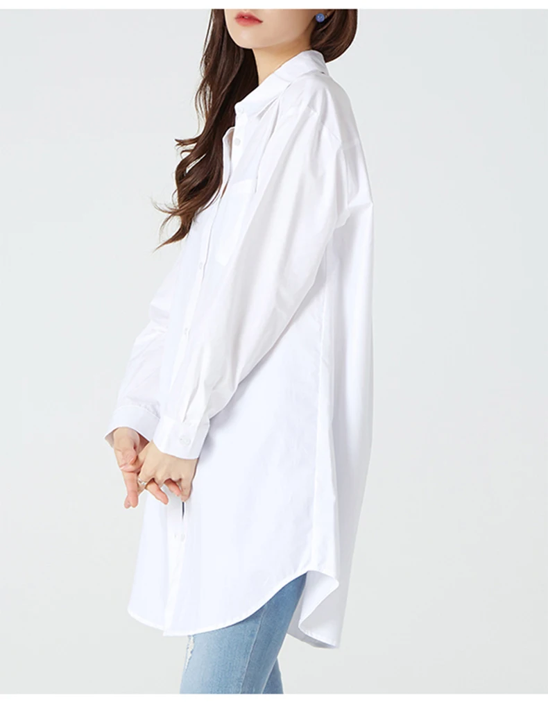

White Blouse Shirts Women Cotton Tunics Plus Size Long Tops White Button Shirt Feminine Blouses Spring Oversize Shirts Blouses