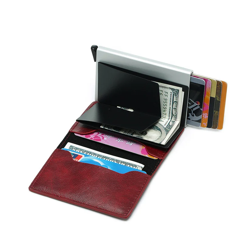 Rfid держатель для карт, женские и мужские кошельки, сумка для денег, Мужской винтажный Красный кошелек, маленький кожаный тонкий кошелек, тонкий мини кошелек - Цвет: red
