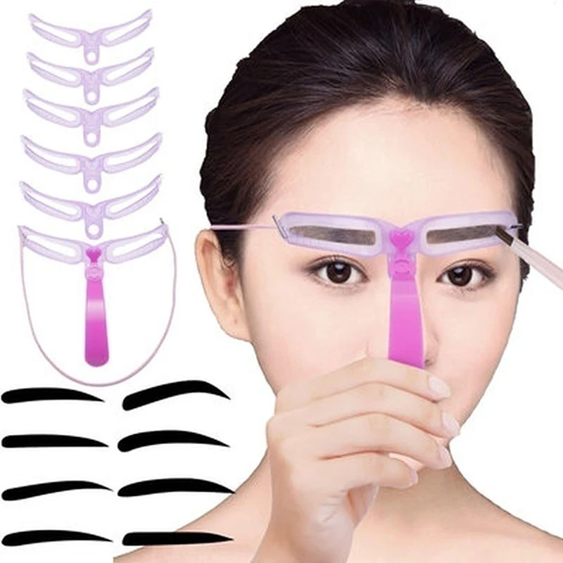 8 Pcs Eyebrow Stencils with Handle and Strap Washable Reusable Eyebrow Template