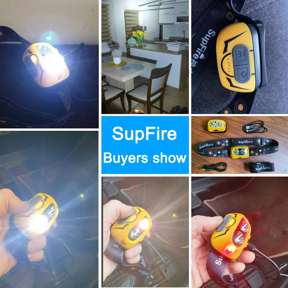 

Hl05-S Yellow/White Led Headlamp Motion Sensor Usb Rechargeable Fishing Camping Outdoor Lantern Bicycle Light Headlights