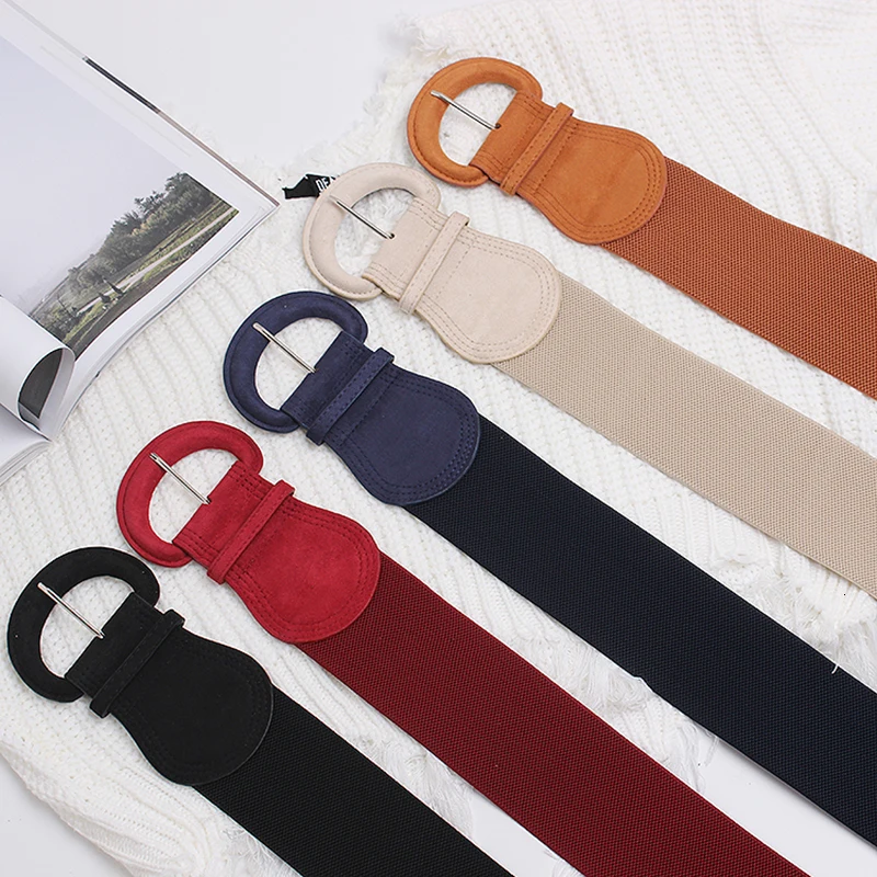 [EAM] многоцветные черные с большой пряжкой эластичный широкий пояс для женщин